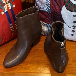 Brown Pointed Toe Faux Leather Booties